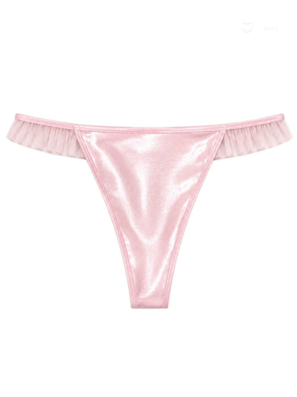 Auden Pink Satin Thong with Ruffle Trim